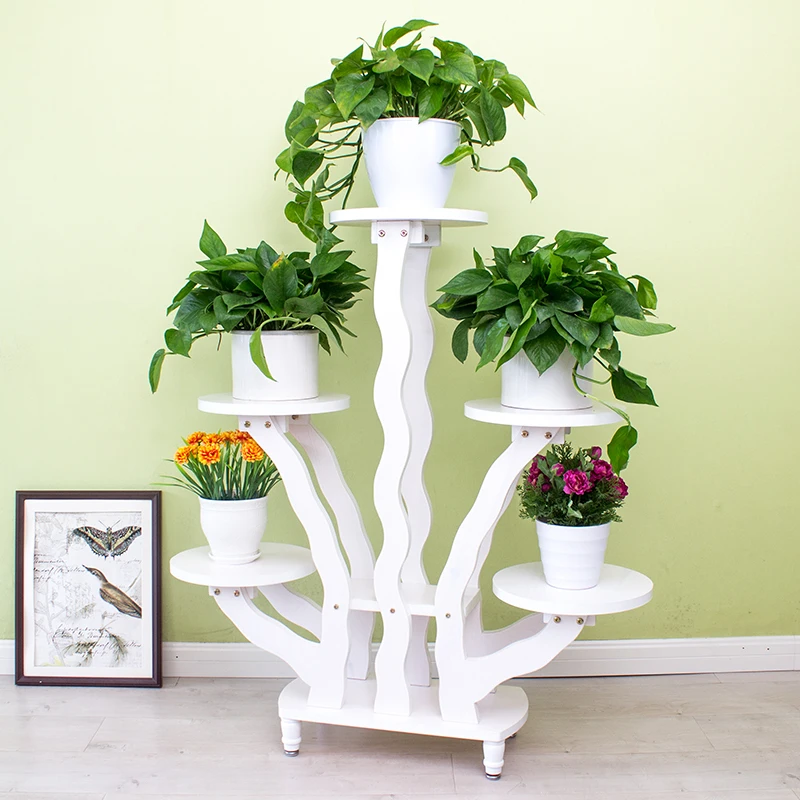 

Solid Wood Flower Frame Living Room Balcony Floor Decoration Wooden European Wooden Green Flower Shelf Indoor Flower Pot Rack