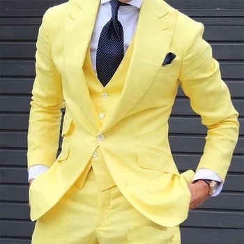 

2020 Men's Yellow British Suit Bridegroom Groomsman Suit Three-Piece Set