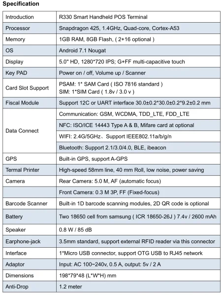 Высокая скорость все в одном 3g 4G wifi Bluetooth беспроводной NFC смарт ручной Android POS терминал с принтером SDK R330