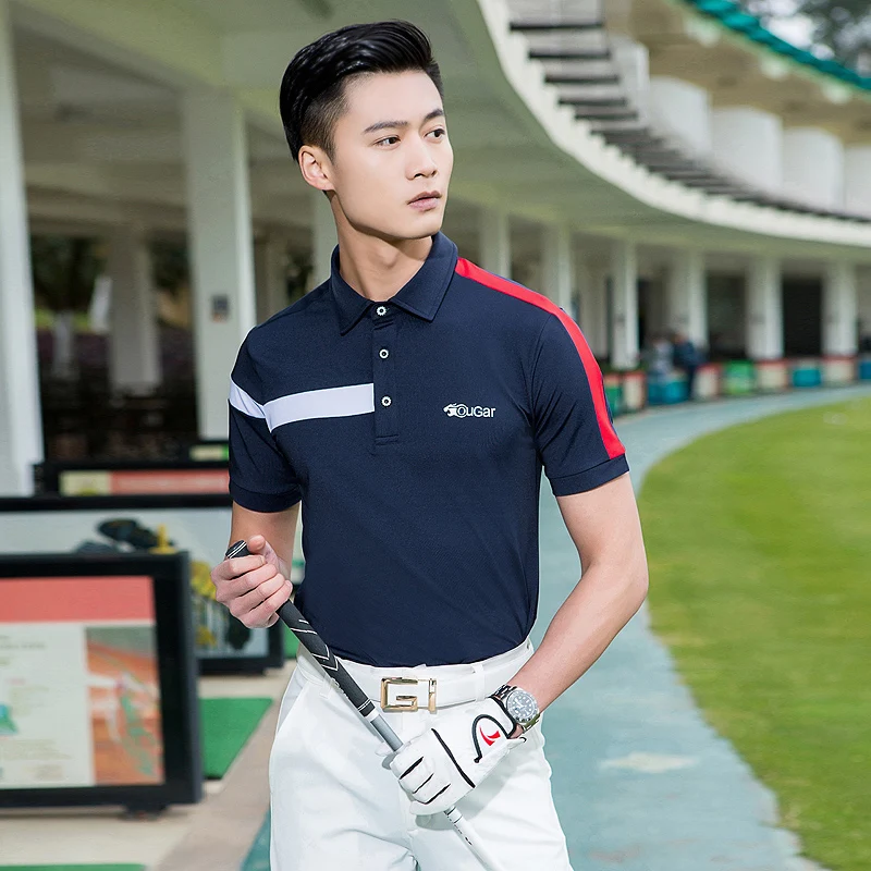 Mens Golf Shirt Short Sleeve Breathable Golf Clothing Men Quick-dry Casual Sportswear Golf Wear Turn Down Collar Golf Tops