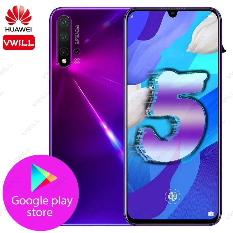 Huawei Nova 5 мобильный телефон 6,39 ''8GB 128GB Kirin 810 Восьмиядерный Android 9,0 экран отпечатков пальцев 40W SuperCharge GPU Turbo 3,0