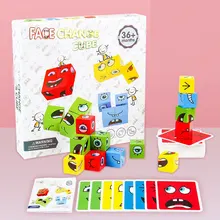 

64 pcs Cards of Emotion Change Blocks Kids Educational Toys Wood Cube Table Games Expressions Puzzles Montessori Toy
