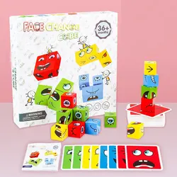 64 pçs cartões de emoção mudança blocos crianças brinquedos educativos cubo de madeira tabela jogos expressões quebra cabeças montessori brinquedo