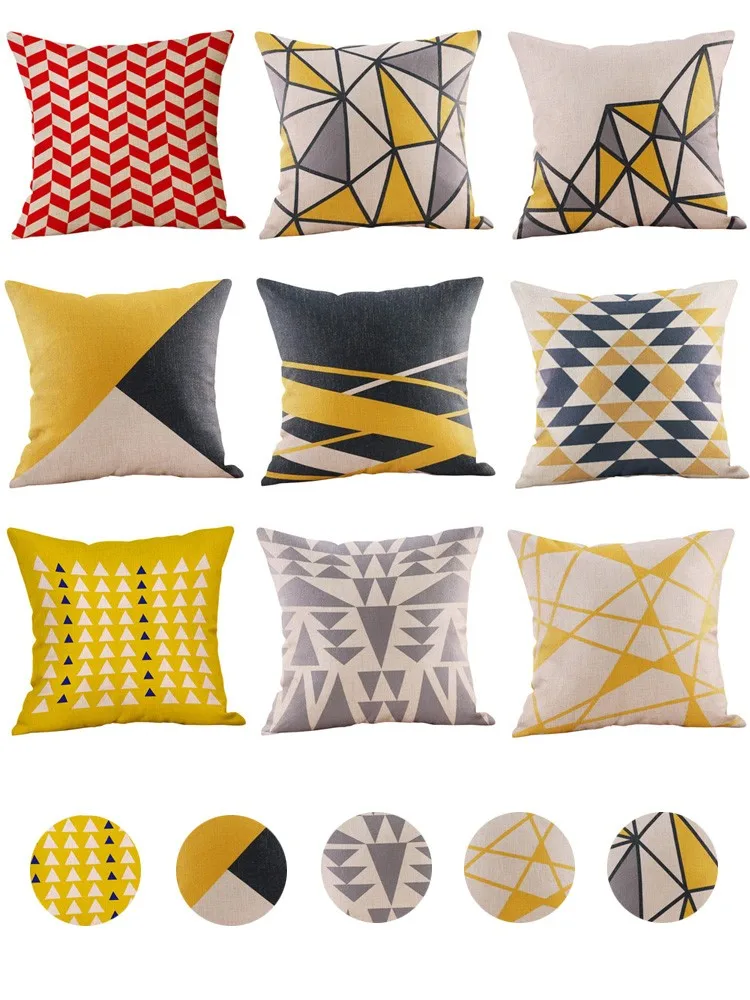 

Mustard Pillow Case Yellow Geometric Fall Autumn Cushion Cover Cotton Linen Decorative Housse De Coussin Almofada Pillow Cover