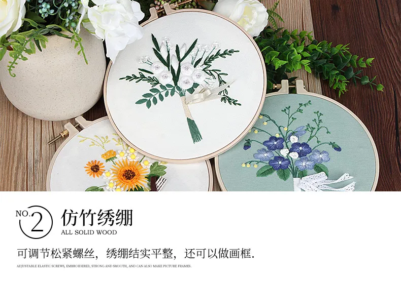 Chinese DIY Birthday Gift Needlework Cross Stitch Arts Crafts Sewing Decor Ribbon Flowers Embroidery With Frame For Beginner