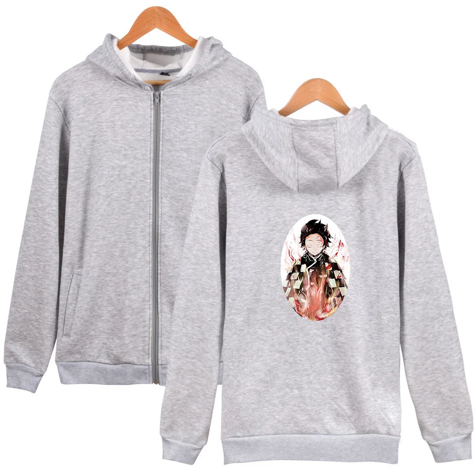 grey 1 Костюм киметсу без яйбы с рисунком из аниме, толстовка для мальчиков XXS Nezuko Tanjirou Agatsuma Zenitsu Tomioka Giyuu, мужская куртка на молнии, XXXXL - Цвет: grey 1