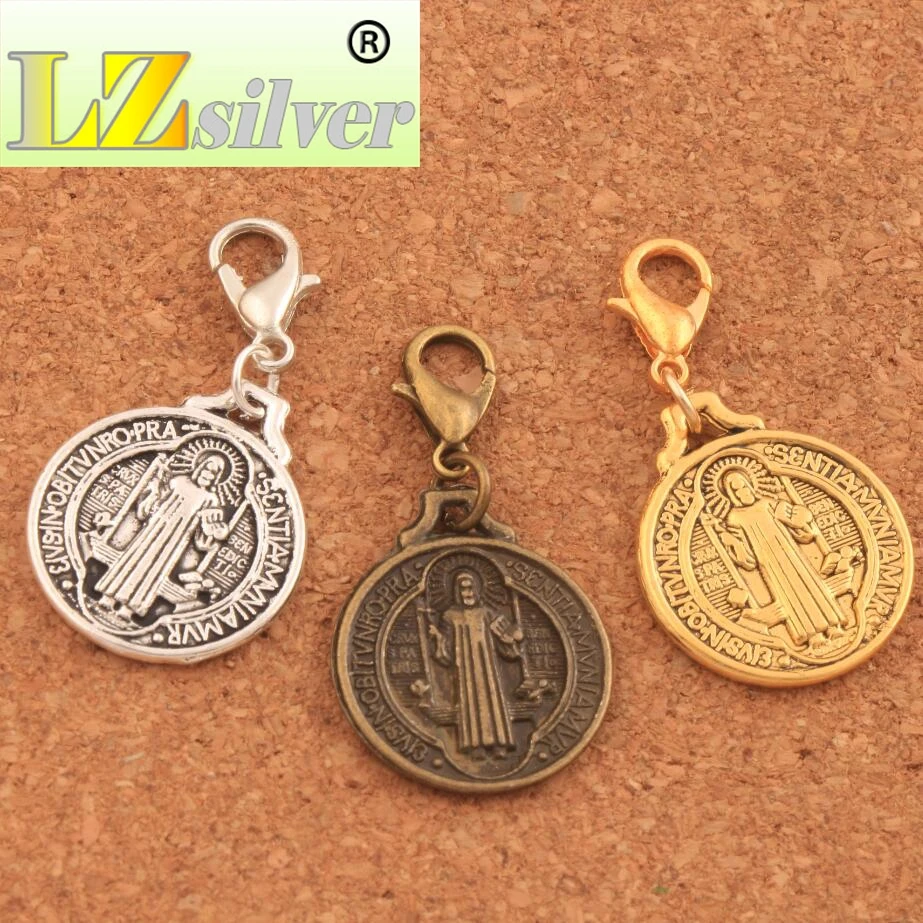 18.3x35.1mm Saint Benedict Medal Cross Clasp European Lobster Trigger Clip On Charm Beads 100PCS Zinc Alloy Bronze  C496