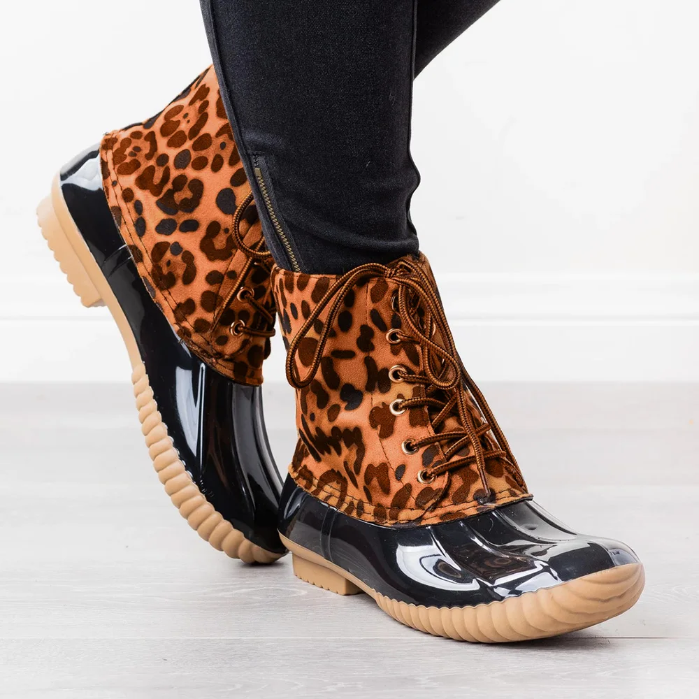 leopard ankle rain boots