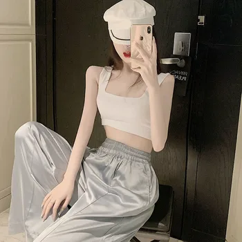 

2020 summer new fashion western style all-match sexy sling + high waist mopping casual trousers two-piece ins female