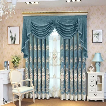 

European and American Style Chenille fabric Velvet embroidery Window curtains Deluxe Villa Bedroom Living Room tulle screen