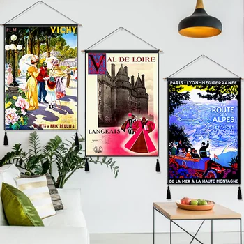 

Air France to America Vintage Hanging Cloth Cotton Line Painting Posters Home Decor Wall Hanging Tapestry Gift