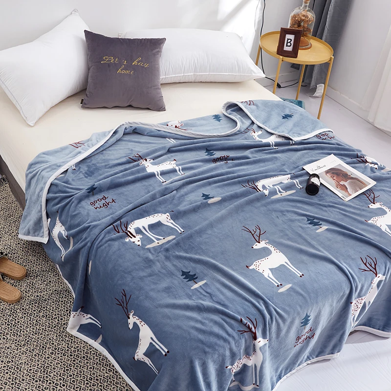 Deer blankets cartoon quilts twin full queen king adult blankets soft Throw Flannel blankets on Bed/car/sofa blue Europe rugs