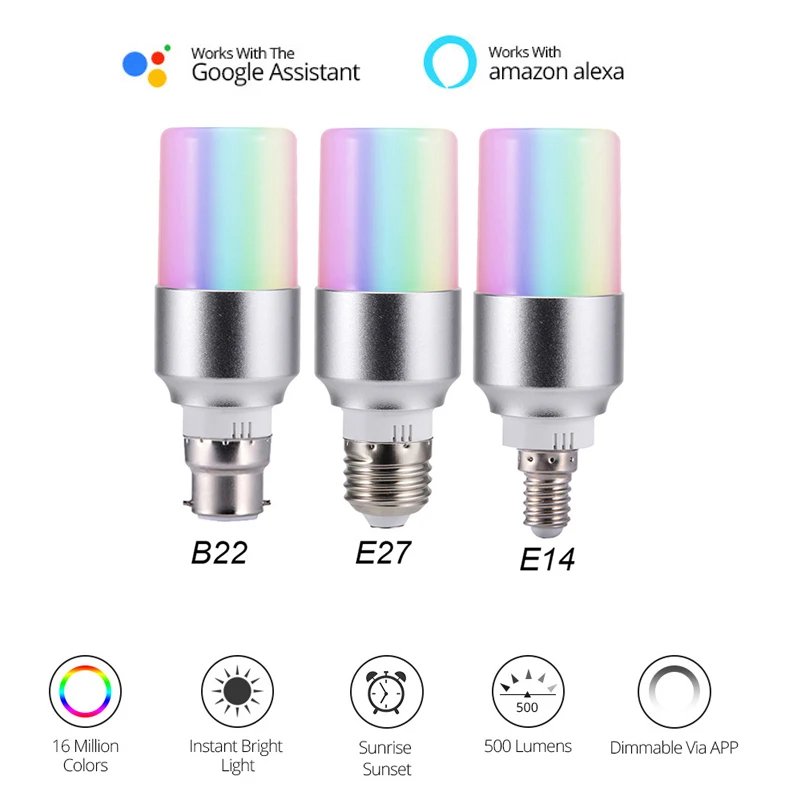 6 Вт E27 B22 E14 Светодиодный многоцветный RGB Волшебная умная лампочка лампа для мобильного телефона Голосовое управление WiFi Светодиодный прожектор для Alexa Google Home