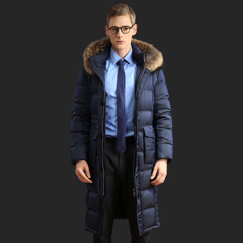 Chaqueta larga de plumas de ganso para hombre, abrigo de invierno con cuello de piel de mapache, Parka chaquetas de plumón G J3097|Chaquetas de plumón| - AliExpress