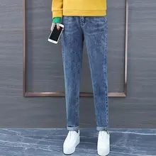 Женские синие джинсы, новинка, корейские осенние зимние модные длинные брюки на молнии с высокой талией и карманами