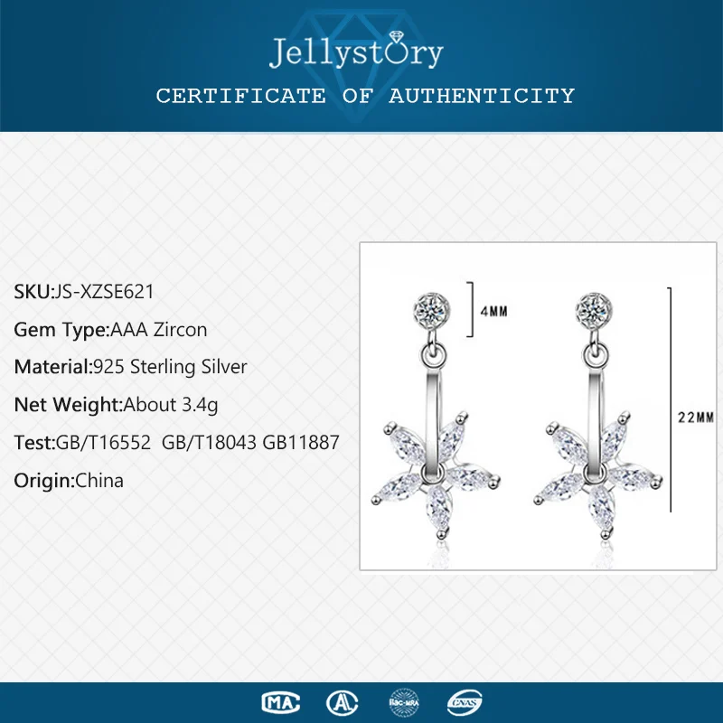Jellystory, трендовые серебряные 925 серьги с пятью лепестками в форме цветка, циркониевые серьги-капли с драгоценным камнем для женщин, свадебные ювелирные изделия, подарок