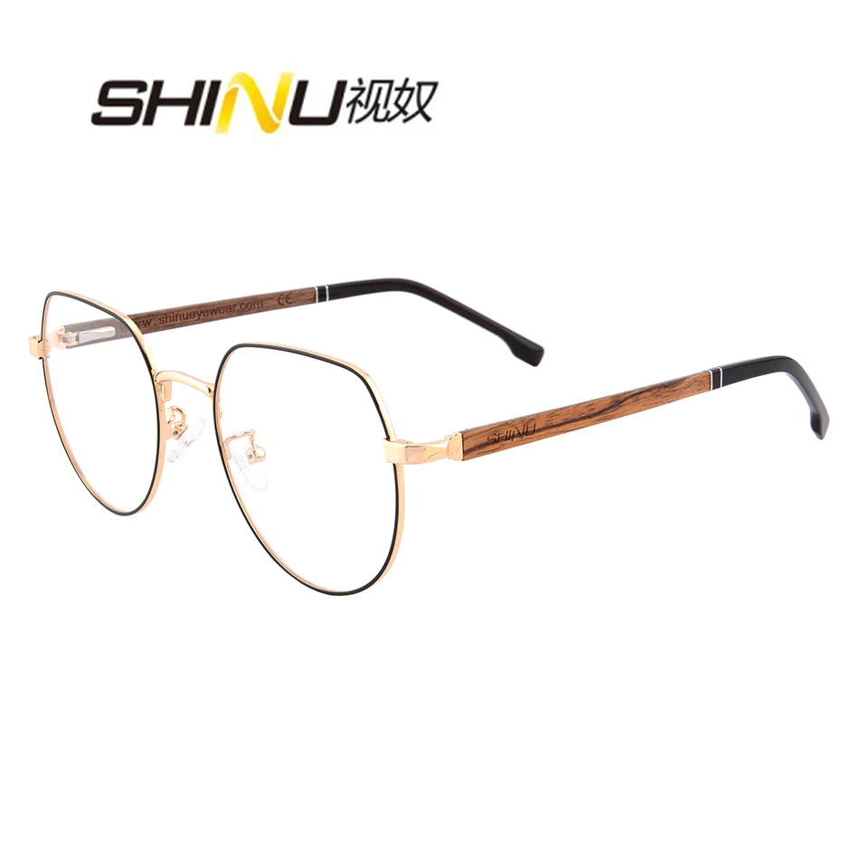 SHINU wood glasses frame retro metal eyeglasses handmade wooden fashion eyewear for men women blue rays glasses myopia Rx abl