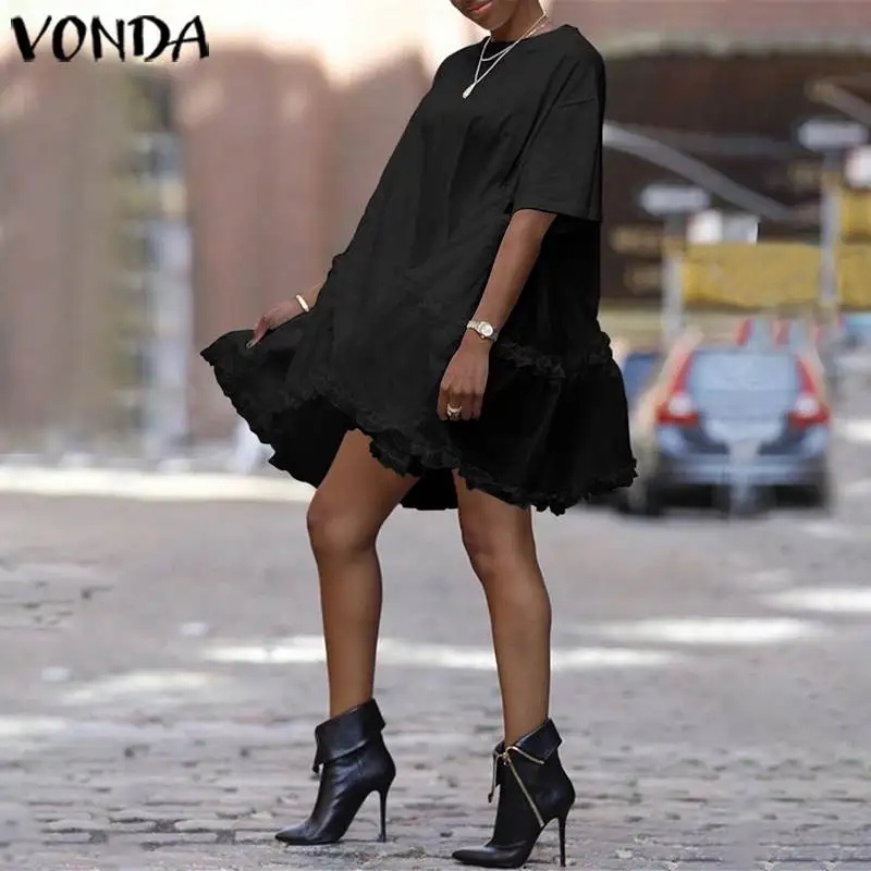 VONDA, женское летнее платье сарафан, модное платье-рубашка с круглым вырезом и длинным рукавом, 5XL, вечерние платья размера плюс, женские туники, сорочка