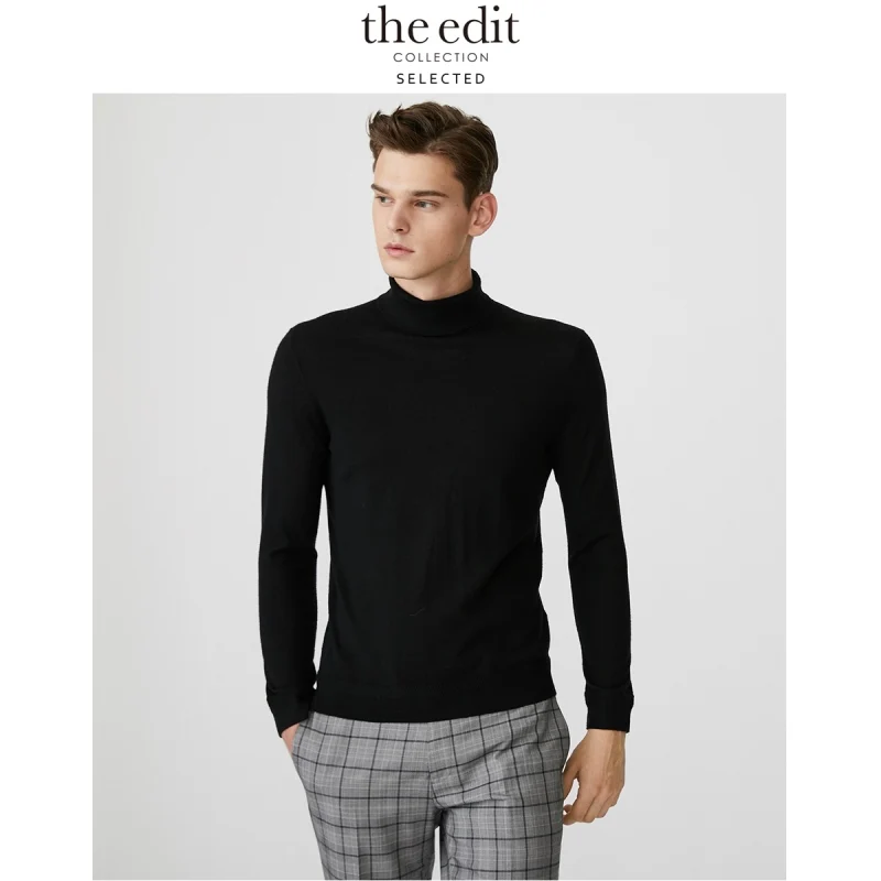 Отборный мужской зимний свитер из шерсти с высоким воротником E | 419424535 - Цвет: BLACK