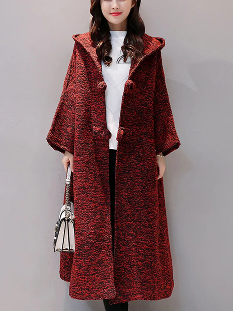 Женское зимнее теплое пальто, женское ветрозащитное Трендовое пальто, однотонное женское длинное пальто большого размера в европейском стиле с капюшоном, элегантное женское пальто - Цвет: Бургундия
