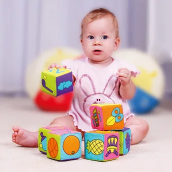 

6Pcs Building Block Infant Baby Toy Plush Block Cloth Cube Blocks Building Rattles Squishy Handbell Cube Early Educational Toys