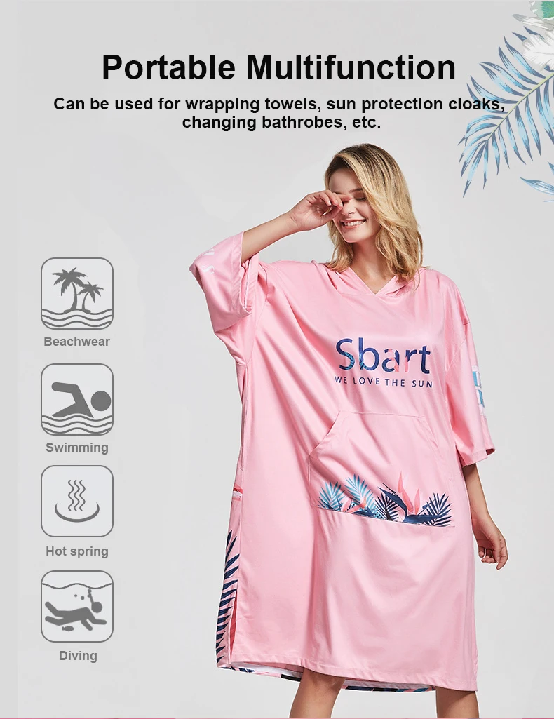SBART женский Быстросохнущий пляжный плащ, сменный халат, купальное полотенце, для улицы, спортивное пончо, халат, мягкий пляжный купальный халат, Размеры s M