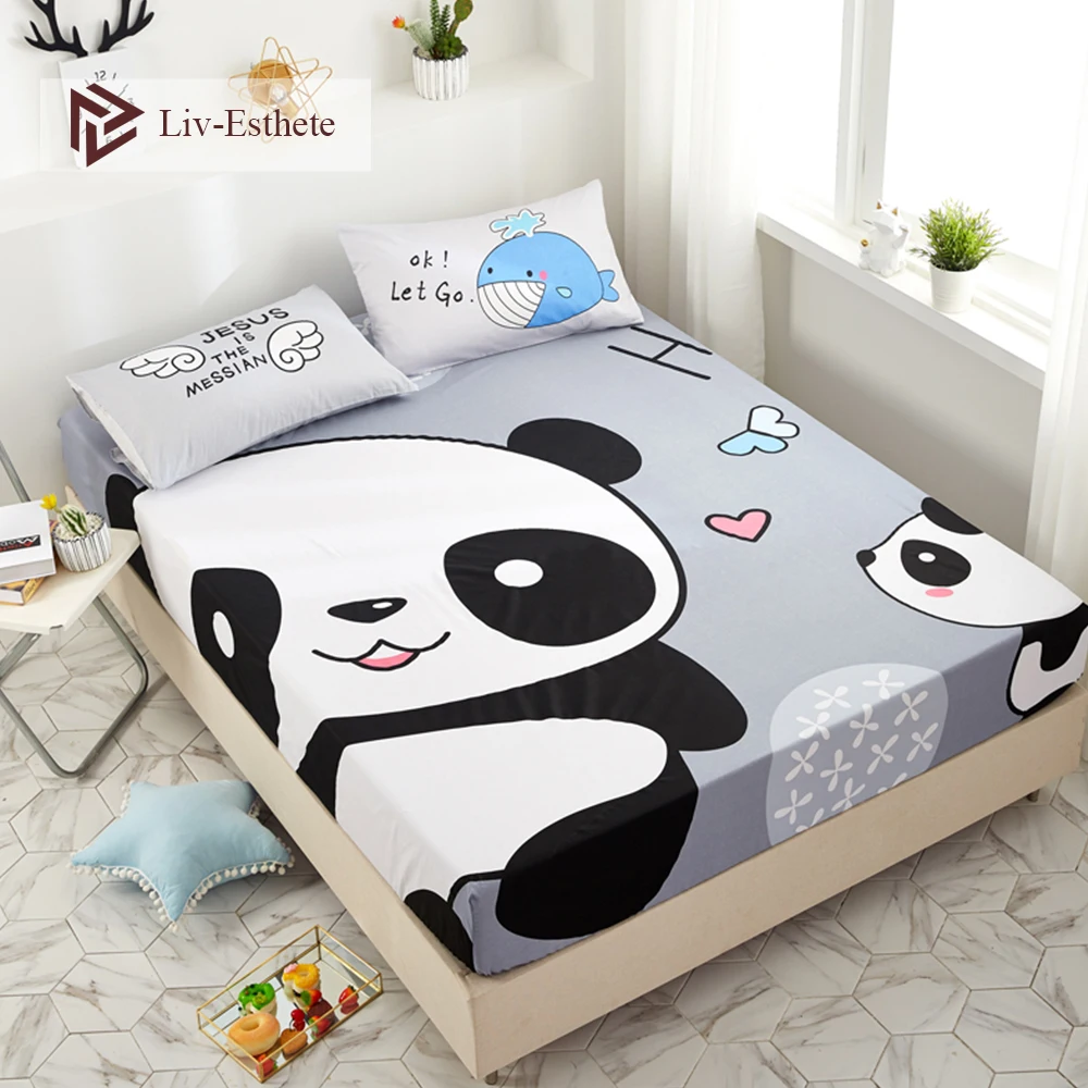 Liv-Esthete мультфильм панда ребенок хлопок простыня серый матрас Покрывало Постельное белье льняное постельное белье на резинке для взрослых детей