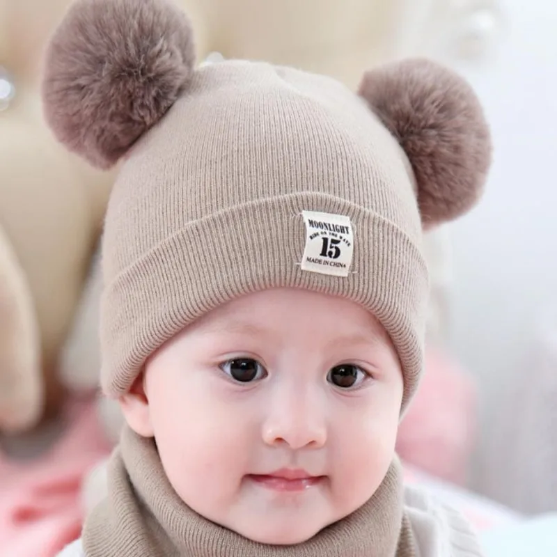 Newborn Fashion Baby hats 0-3-6-20 months men and women baby wool cap thick warm collar newborn hat autumn and winter - Color: brown