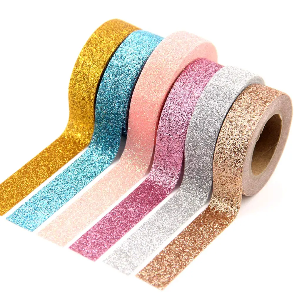 1X polvo cinta de Washi de colores con brillos papelería japonesa 15mm * 5 metros libro de recortes de papel Kawaii material escolar de cintas máscara