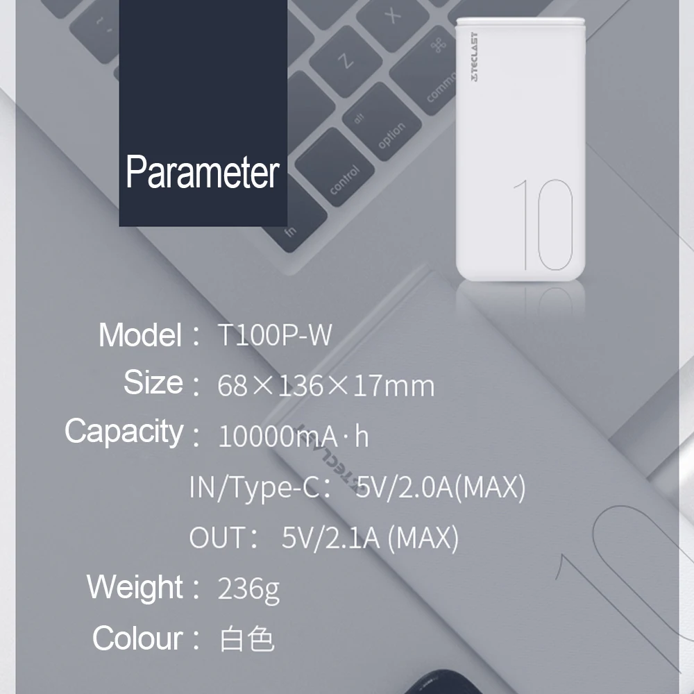 Teclast power Bank T100P 10000 мАч внешняя Мобильная батарея двойной USB 2.1A внешний аккумулятор