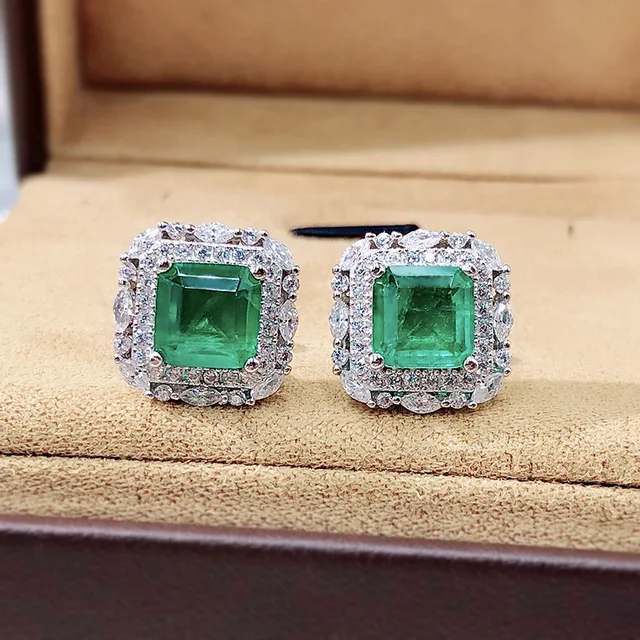 OEVAS Vintage 100% 925 Sterling Silver 7*7mm Paraiba Tourmaline Gemstone Ear Studs Earrings Ladies Fine Jewelry Wholesale Emerald