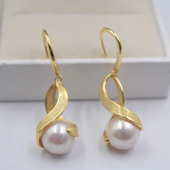 

New Arrival Sterling S925 Silver Natural Freshwater Pearl Twist Drop Dangle Earrings 34x13mm Women Gift