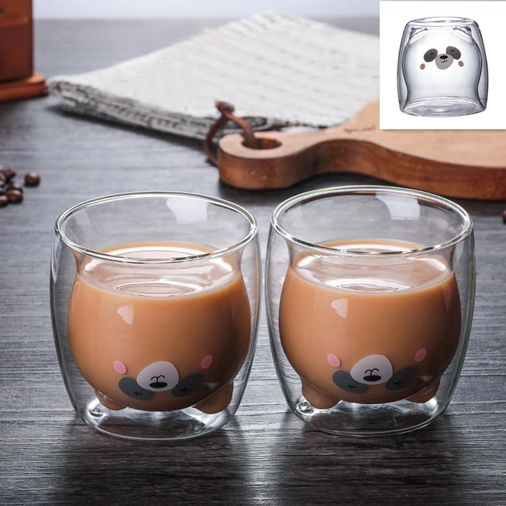 

3D Bear Double Wall Transparent Glass Cups 250ml Heat Resistant Clear Tea Cup for Milk Juice Wine Beer Coffee Mug Drinking Cup
