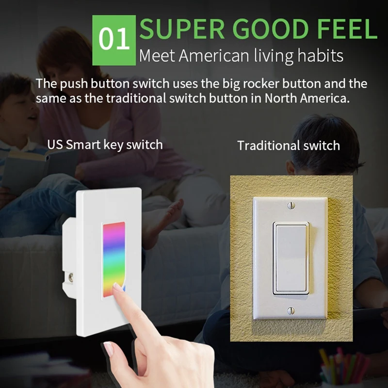 Wifi Smart Home Light Switch LED RGB Scene Light for US Plug 1200 Colors Light Switch Alexa for Google Home Switch