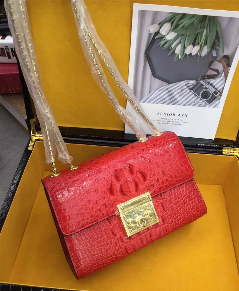 Petit sac exotique en crocodile | Sac à rabat en véritable alligator | Épaule chaîne