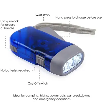 New 3 LED Hand Pressing Dynamo Crank Power Wind Up Flashlight Torch Light Hand Press Crank Camping Lamp Light For Outdoor Home 2