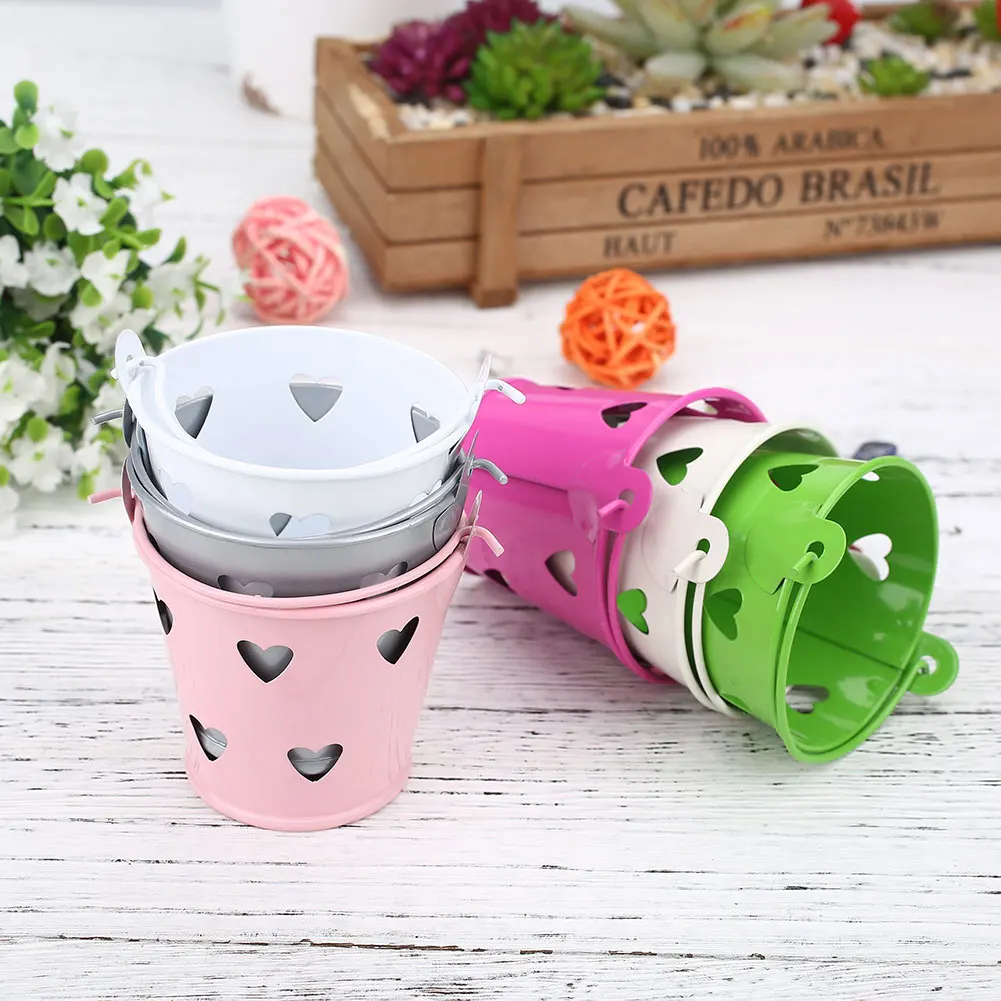 

Candy Favours Box Mini Metal Bucket Plant Hollow Plant Decor Flower Pot Iron Barrel Buckets Garden Heart-Shape 6 Colors Balcony