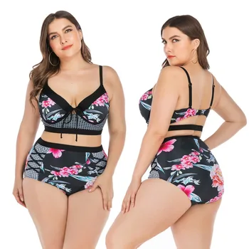 

Wired Super Push Up Swim Wear 2020 Women's Swimsuit Plus Size 2 Piece Ladies High Waisted Lace Up Swimsuit Big Bust Bath Suits