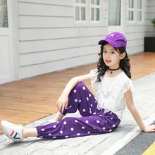 Летняя одежда для девочек г. Новые Летние Стильные тонкие противомоскитные штаны в горошек детские брюки средних и больших размеров Ch