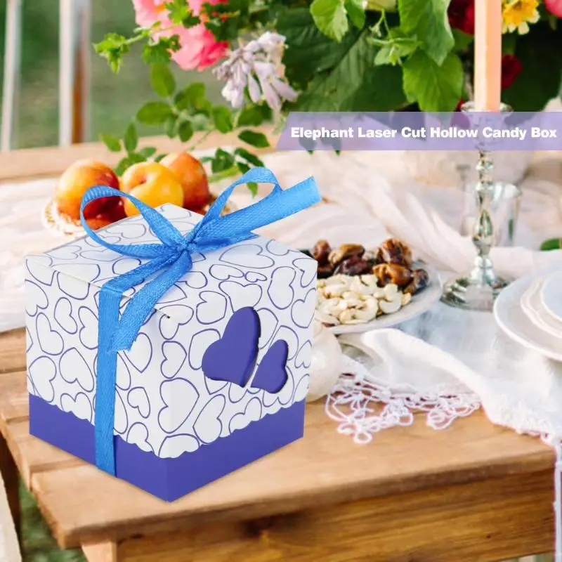 Practical 10pcs Double Hollow Love Heart Wedding Valentine Candy Boxes Unique Design Beautiful Design with Ribbon Gift Romantic
