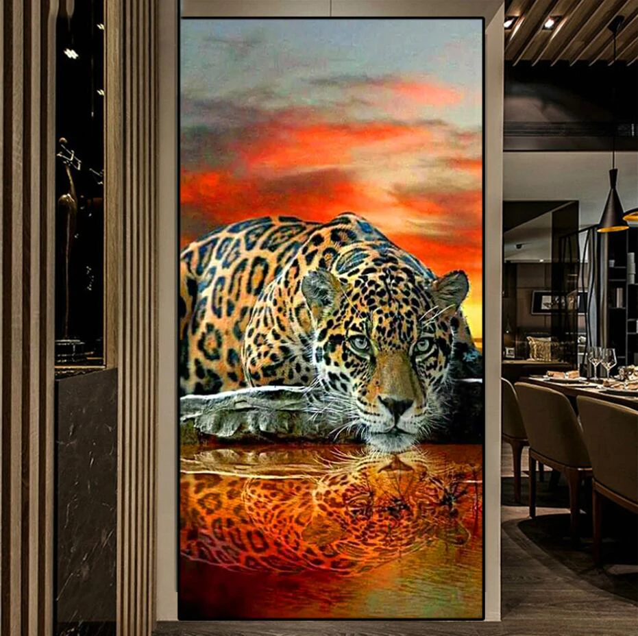 Full Drill Round 5D DIY Diamond Painting Leopard Tiger Diamond Embroidery Cross Stitch Mosaic Painting large size decoration
