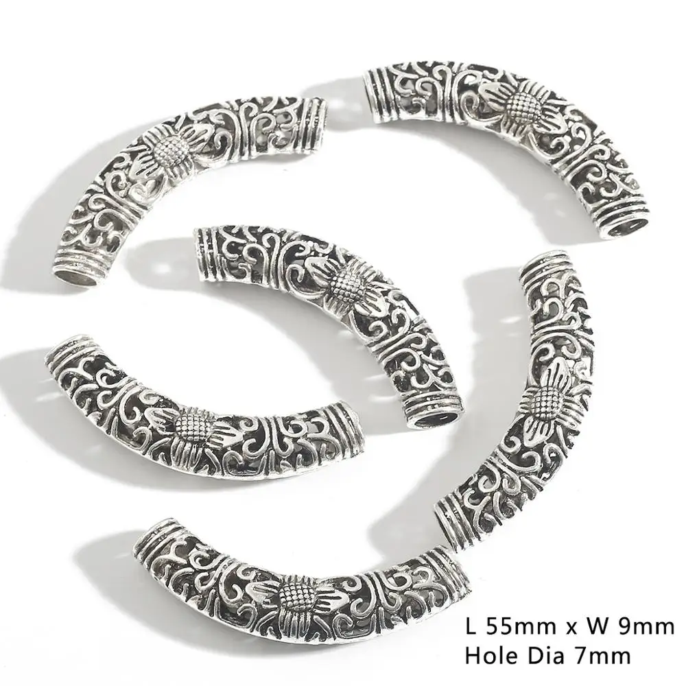 Antique Silver Plated Curved Tube Beads
