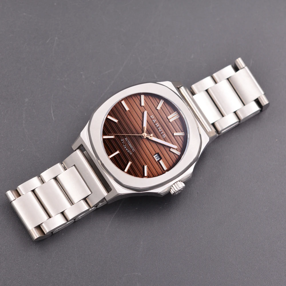 

Parnis 42MM Brown Dial Mechanical Automatic Men Watches Top Brand Luxury Sapphire Glass Calendar Men's Watch With Box Man Gift