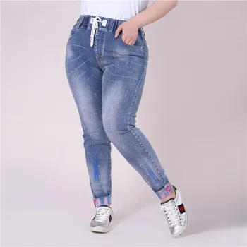 

2XL High Denim Pants Jeans Female Winter 2020 Skinny Stretch Warm Jeans Pants Mom Black Denim Trousers With 5XL
