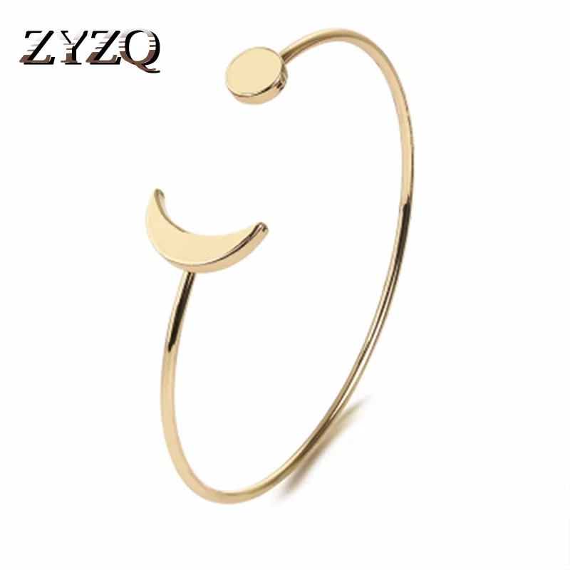 

ZYZQ Simple Adjustable Moon Shaped Open Bangle For Women Three Color Available Proposal Wedding Accessories Wholesale Lots&BUlk