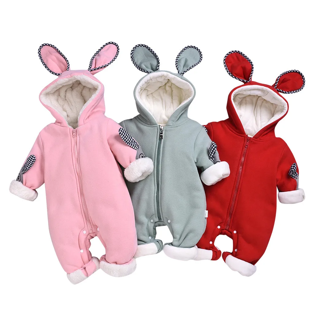 Модный комбинезон для новорожденных мальчиков и девочек; зимний теплый плотный комбинезон; пальто с капюшоном; Верхняя одежда; одежда для малышей