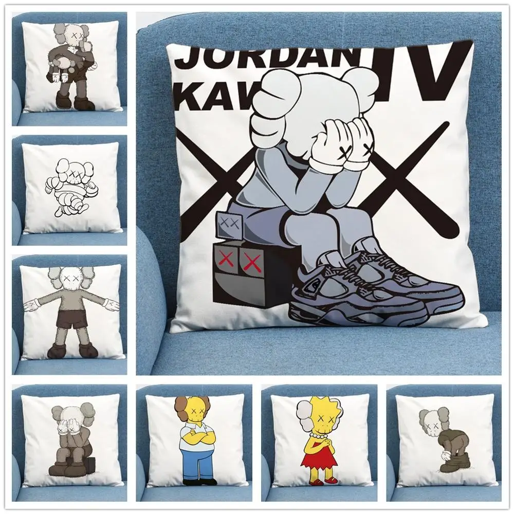 

Cartoon characters kawssss Soft Short Plush Cushion Cover Pillow Case for Home Sofa Car Decor Pillowcase 45X45cm