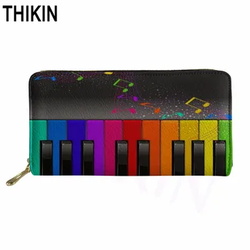 

THIKIN Piano with Colored Buttons Print Women Purse Bag with Zipper Money Bag Designer Wallets Famous Brand Women Wallet Leather