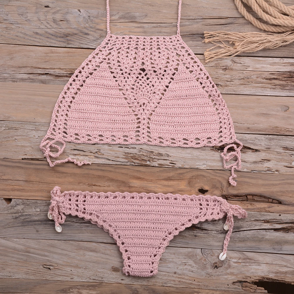Women Sexy Micro Bikini Set G Thong String Lattice Hollow Bikinis Top Crochet Beach Swimwear Bathing Beachwear Set