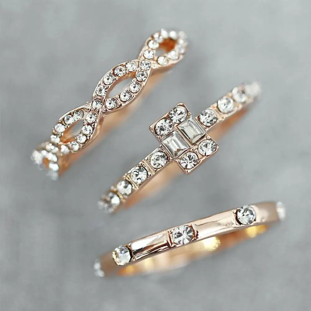 3 шт./компл. женские хрустальные розовое золото штабелируемые палец ювелирные изделия в стиле "Бохо" кольца